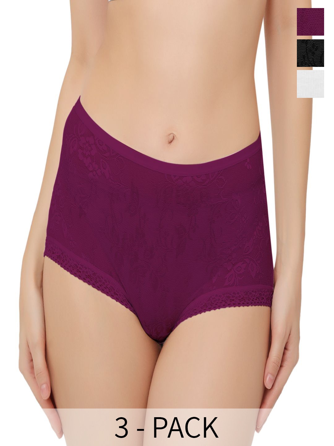 

Bella Voste Pack Of 3 Self Design Anti-Odour Hipster Briefs, Black