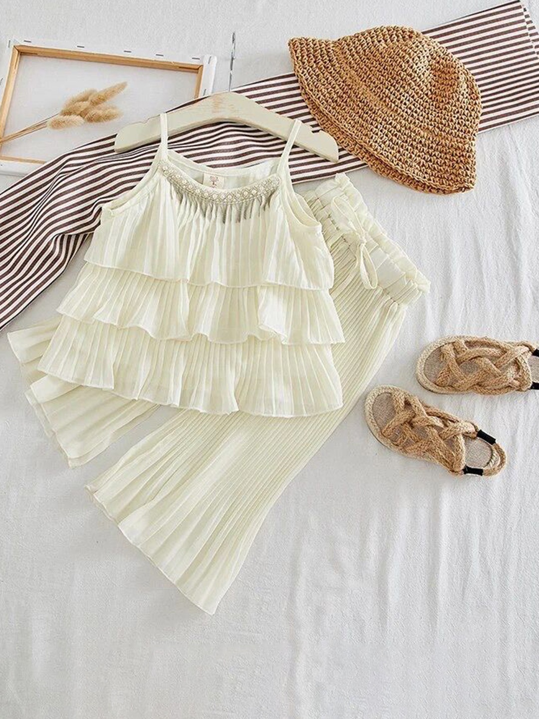 

TrendyKid Girls Striped Top With Palazzos, White