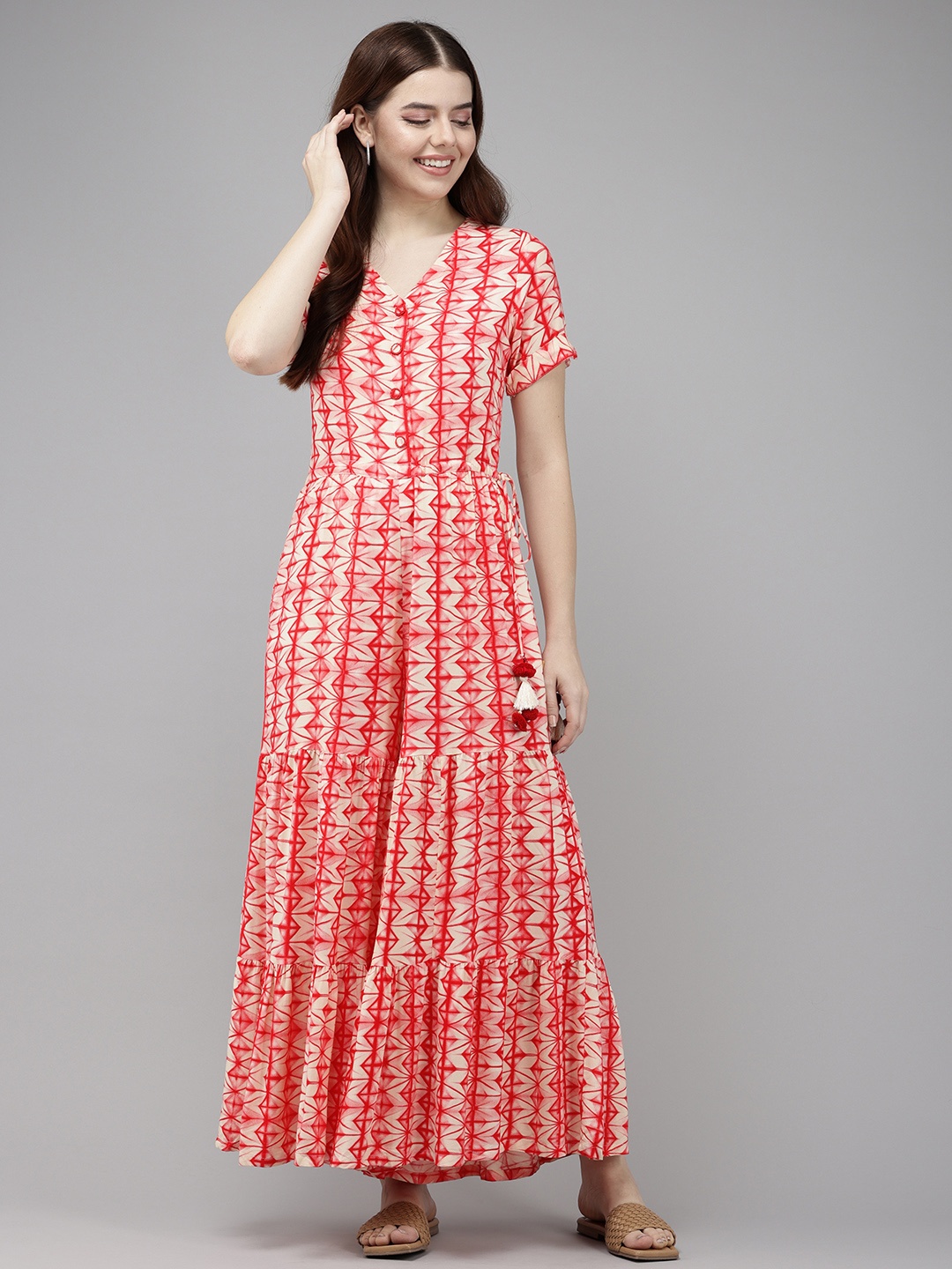 

Vedic Printed Culotte Jumpsuit, Red