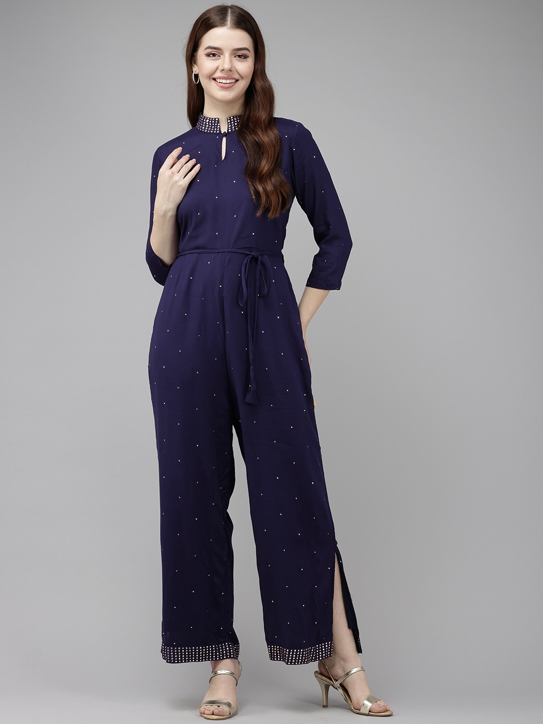 

Vedic Embellished Basic Jumpsuit, Navy blue