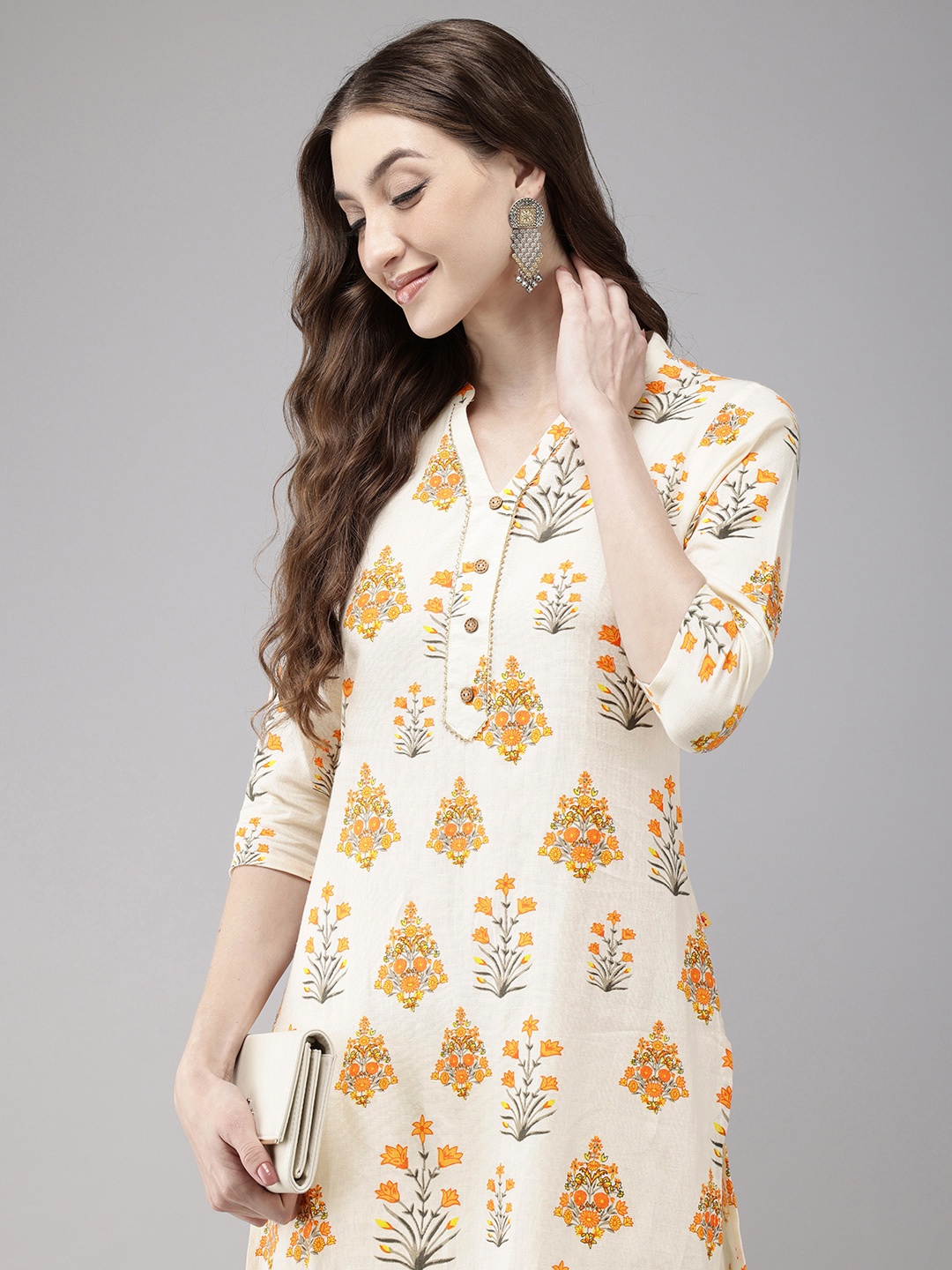 

Vedic Floral Printed Pure Cotton Kurta, Cream