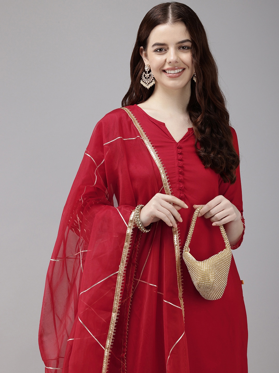 

Vedic Gotta Patti Kurta With Palazzos & Dupatta, Maroon