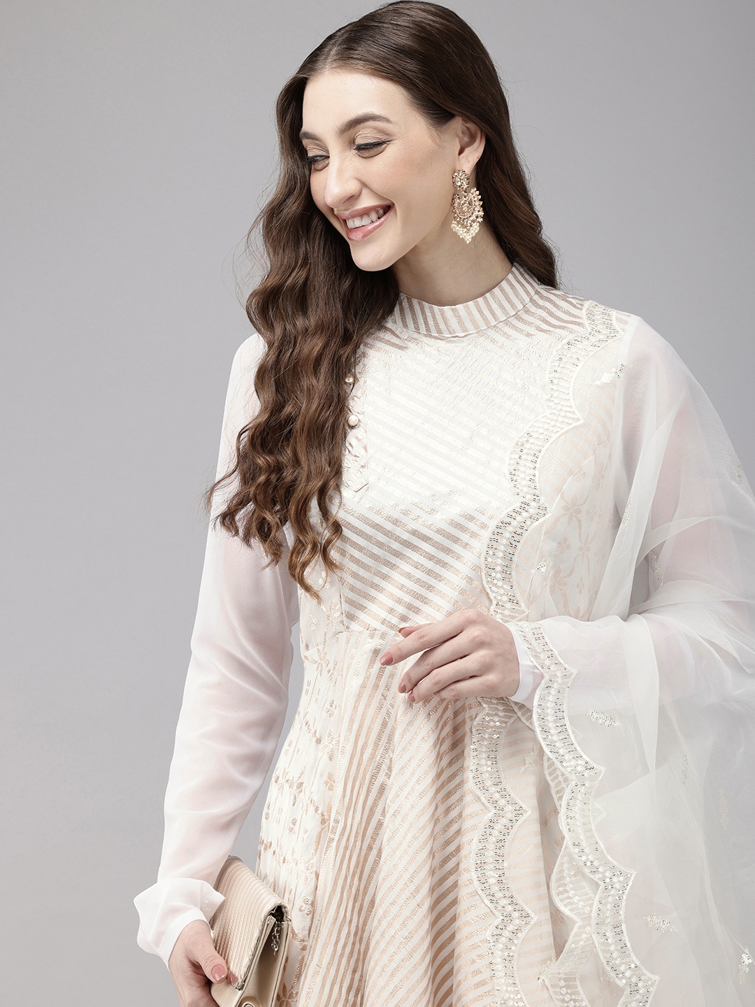 

Vedic Printed Chanderi Cotton Kurta with Palazzos & Dupatta, White