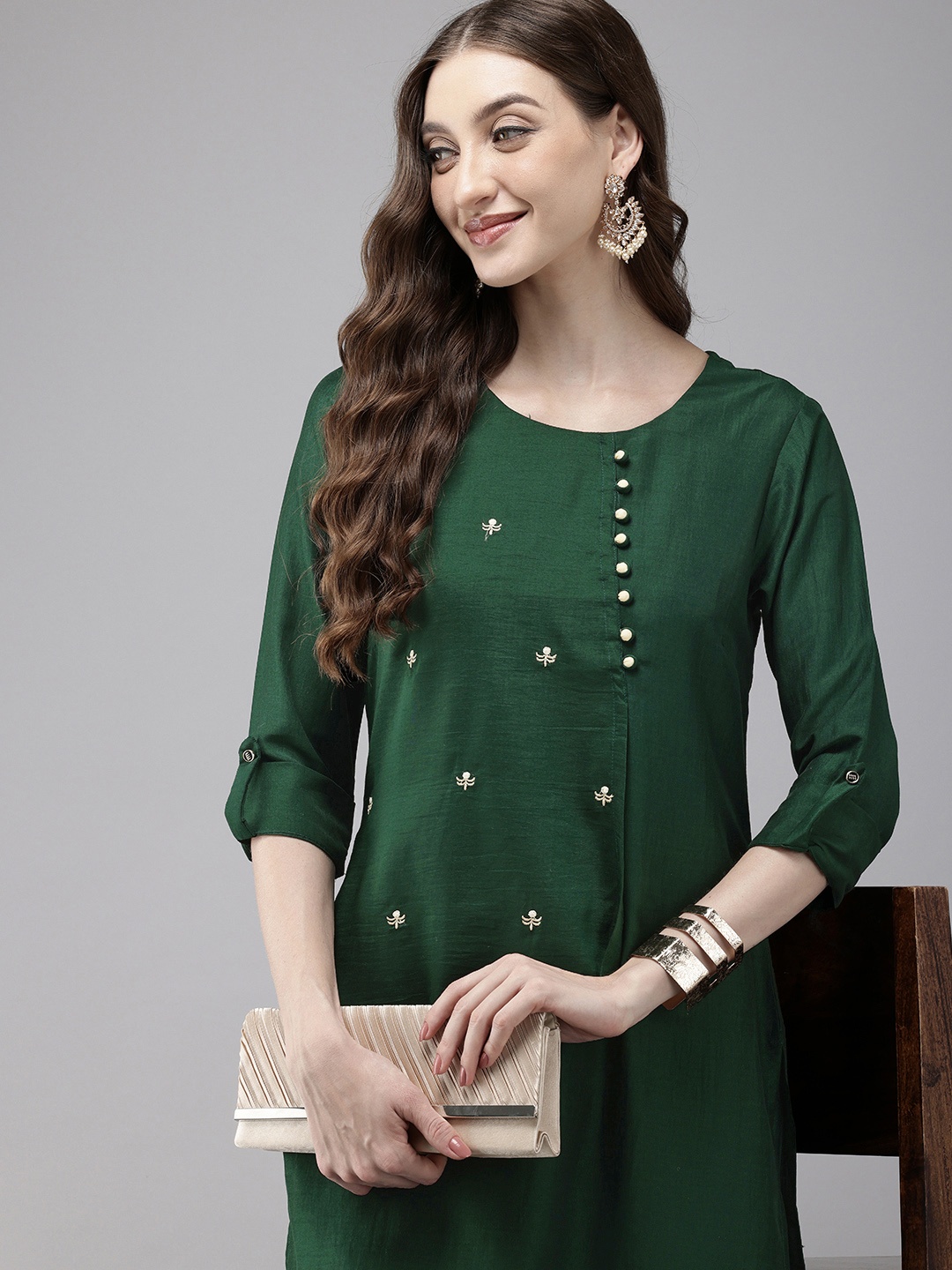 

Vedic Zari Embellished Pure Silk Kurta, Green