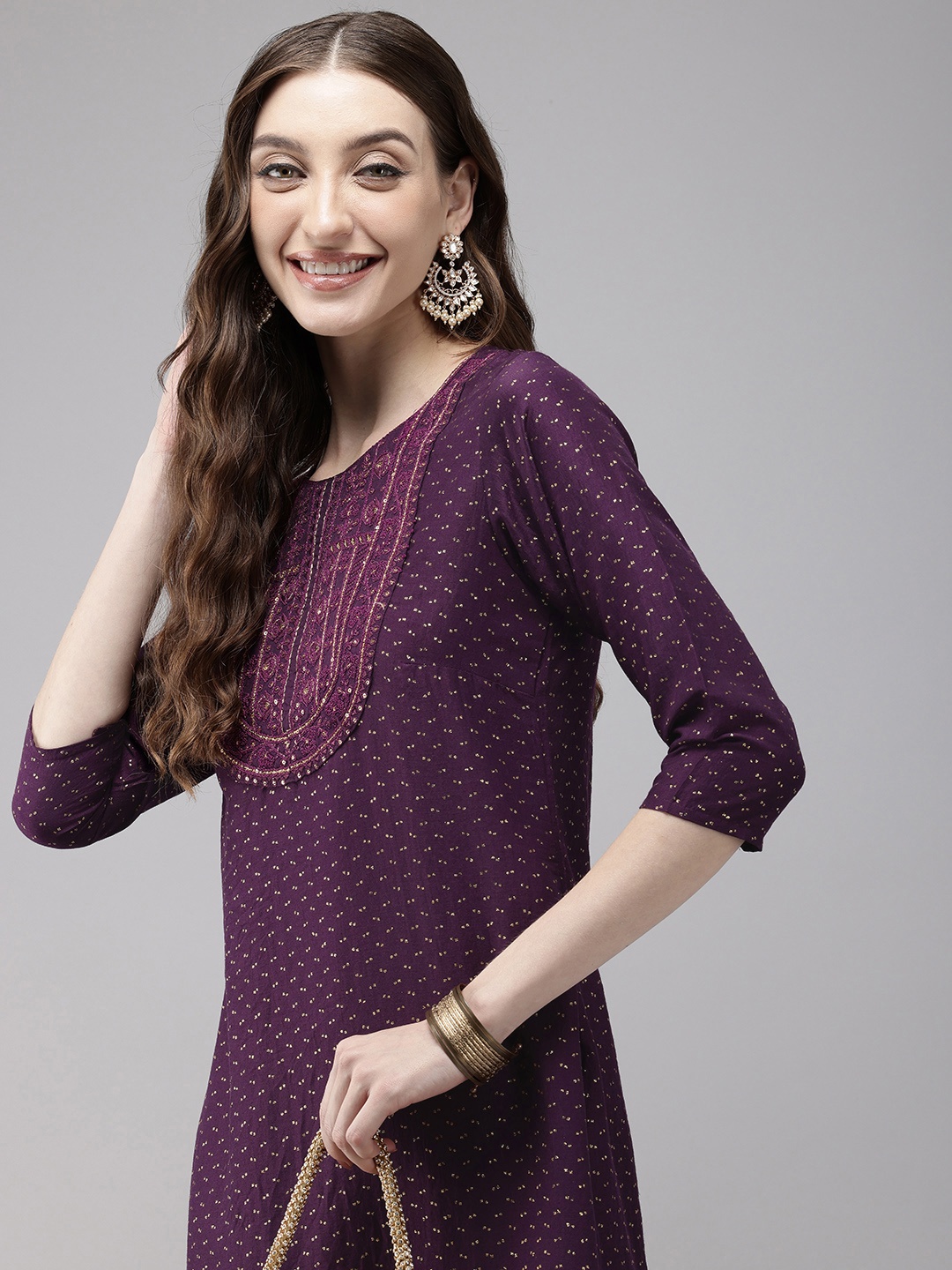 

Vedic Printed Sequinned Pure Silk Kurta, Purple