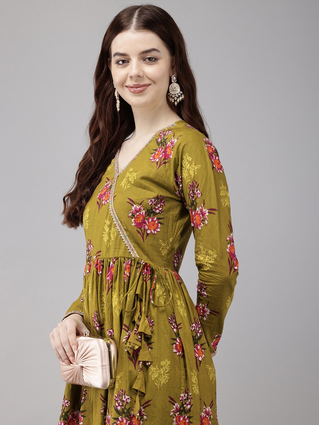 

Vedic Floral Printed Angrakha Gotta Patti Kurta With Palazzos, Green