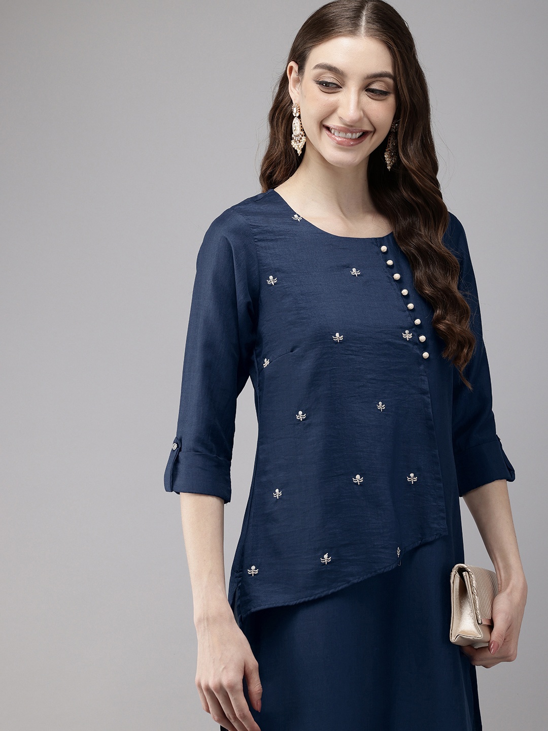 

Vedic Zari Embellished Pure Silk Kurta, Navy blue