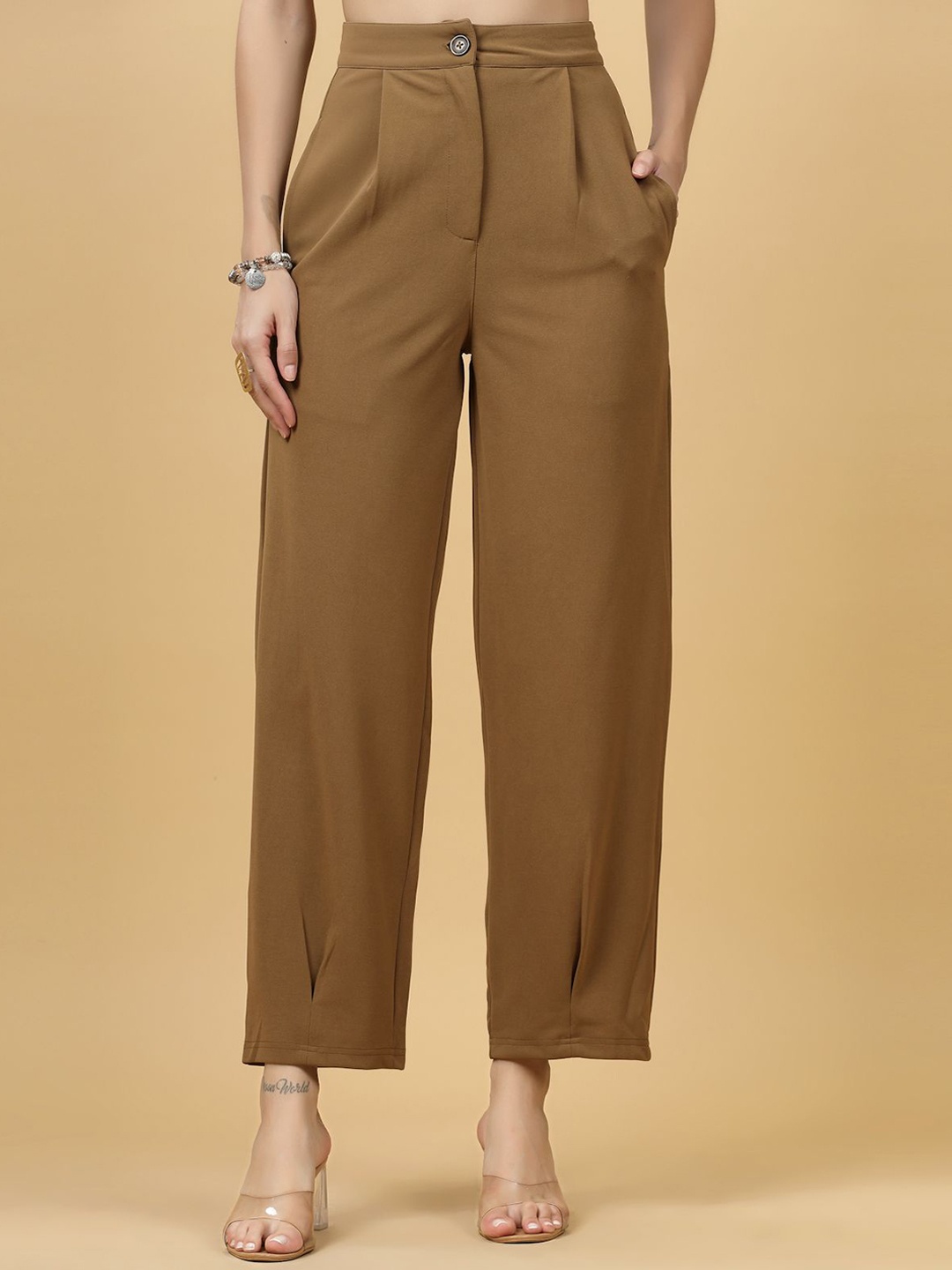 

plusS Women Brown Regular Fit Mid-Rise Parallel Trousers