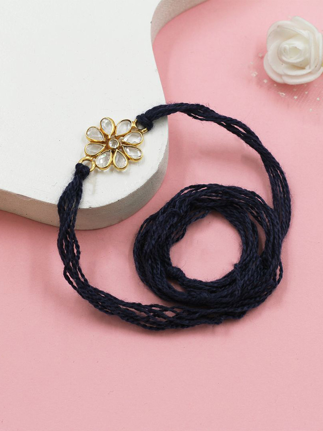 

SANGEETA BOOCHRA 925 Sterling Silver Stone-Studded Thread Rakhi, Gold