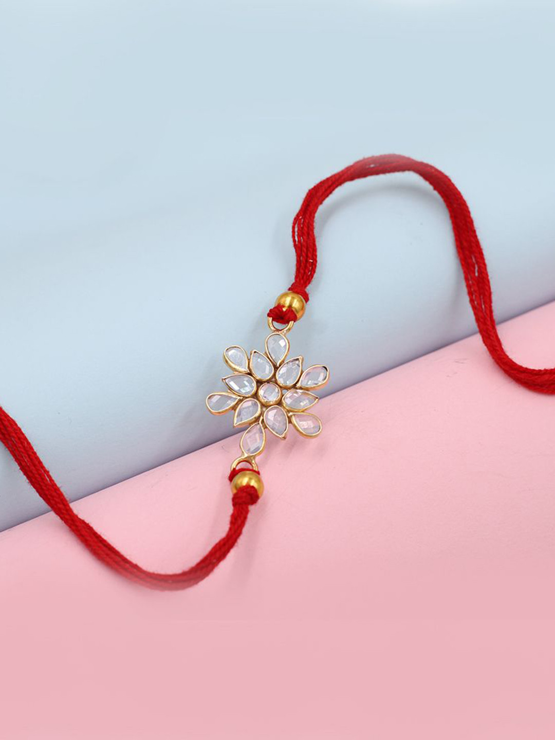 

SANGEETA BOOCHRA 925 Sterling Silver Stone-Studded Thread Rakhi, Gold