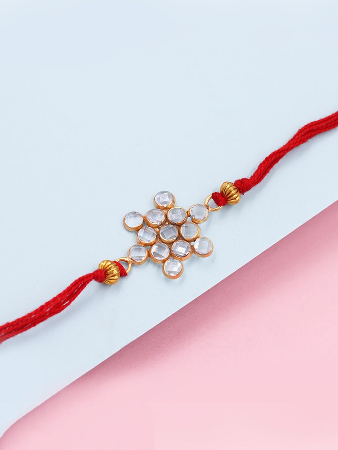 

SANGEETA BOOCHRA 925 Sterling Silver Stone-Studded Thread Rakhi, Gold