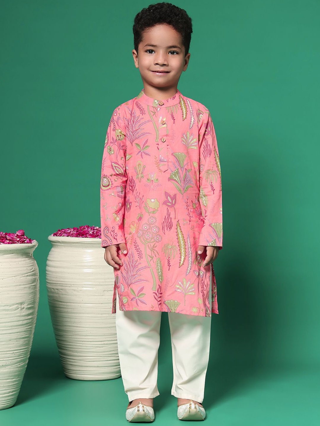 

Readiprint Boys Floral Printed Regular Pure Cotton Kurta with Pyjamas, Peach