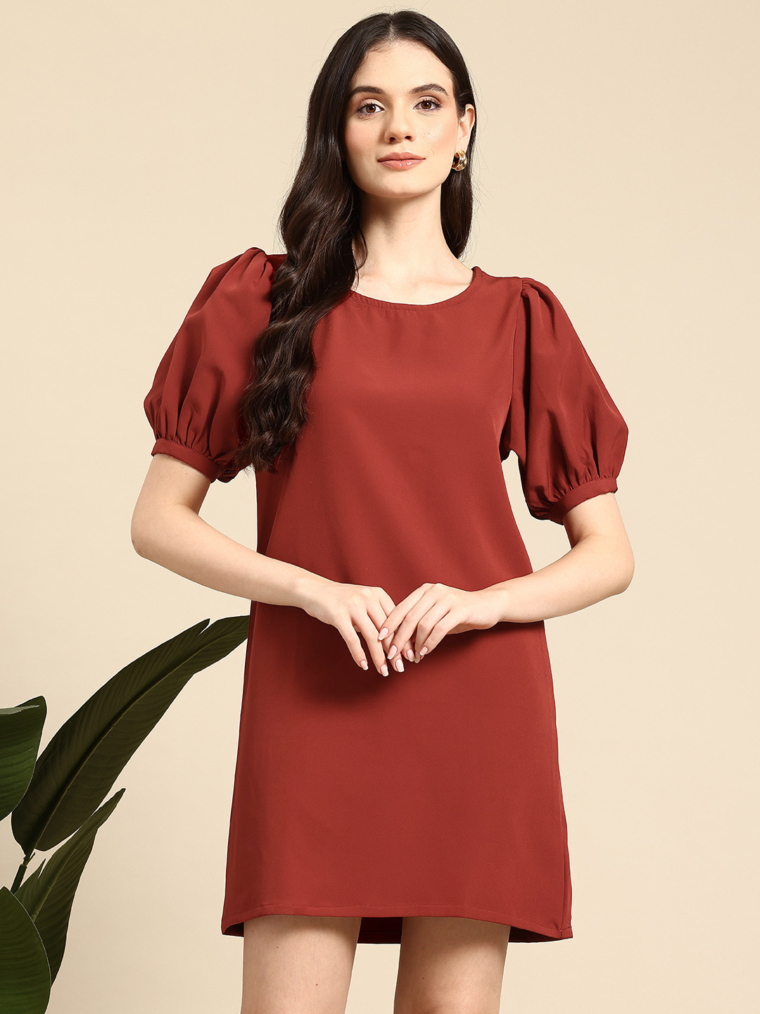 

Mast & Harbour Puff Sleeves Sheath Mini Dress, Red