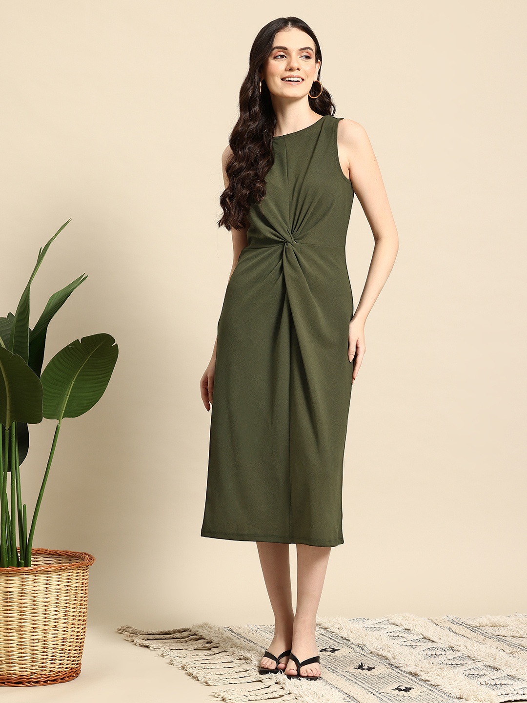 

Mast & Harbour Twisted Sheath Midi Dress, Olive