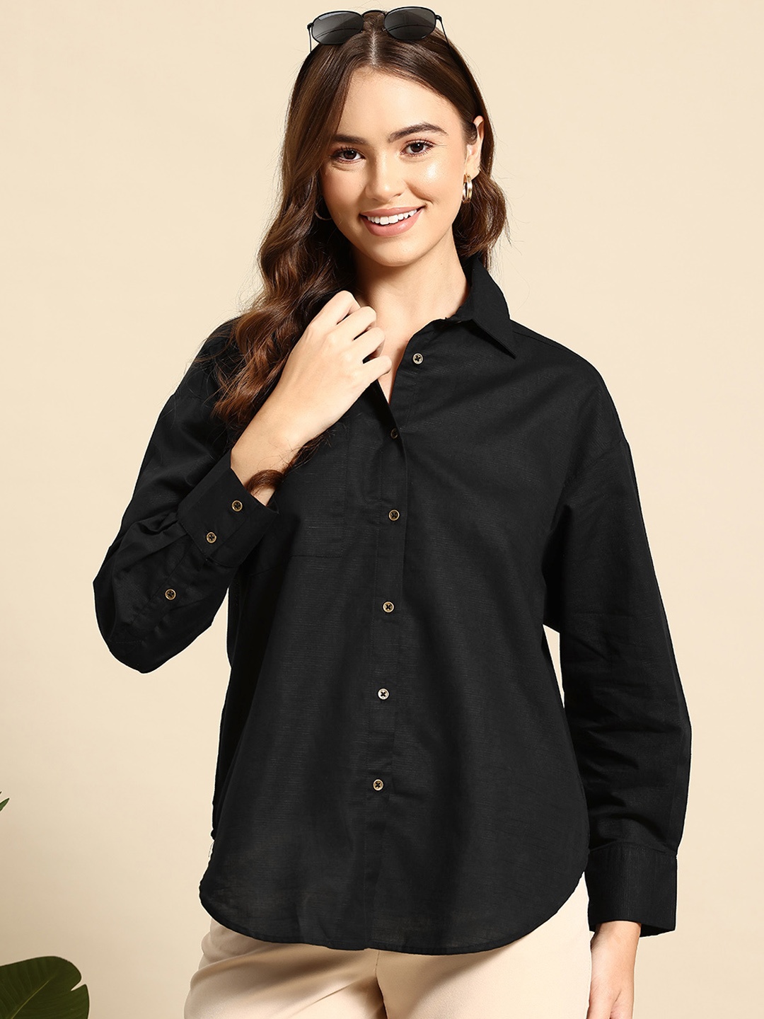 

Mast & Harbour Cotton Linen Shirt, Black