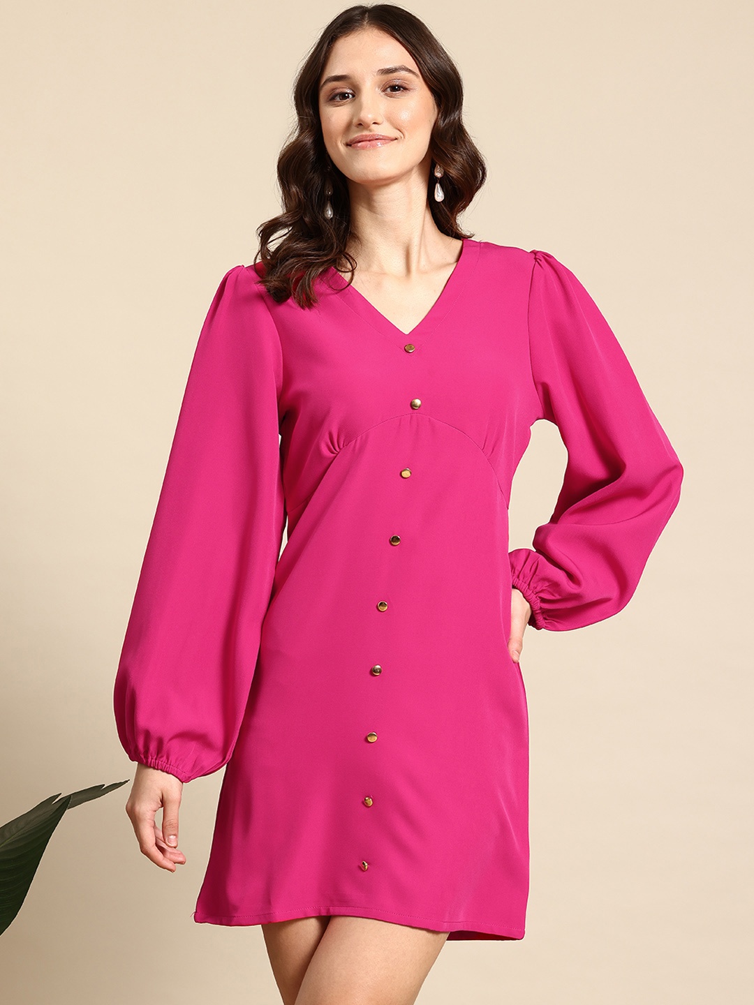 

Mast & Harbour Button Detail A-Line Mini Dress, Fuchsia