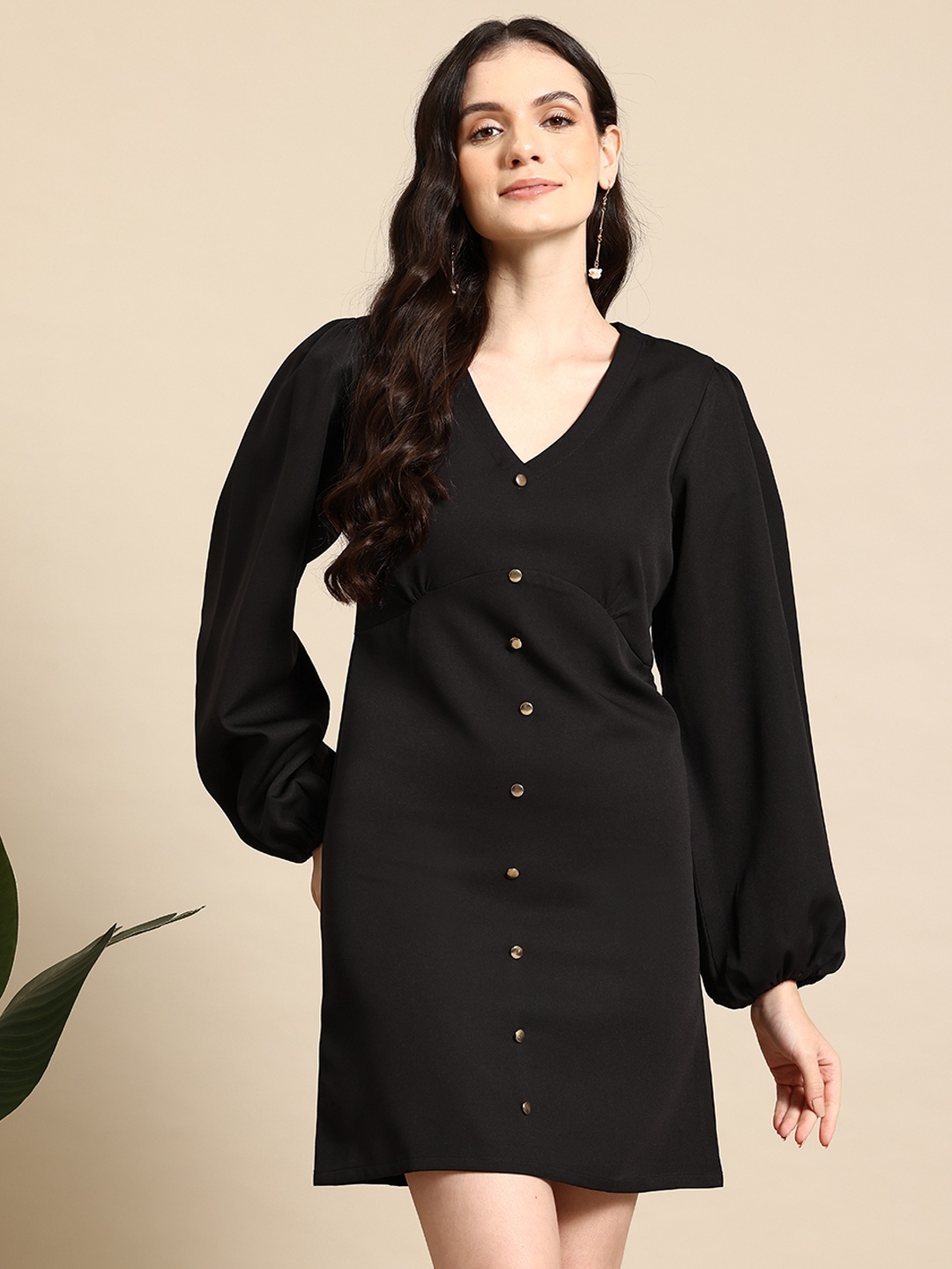 

Mast & Harbour Button Detail A-Line Mini Dress, Black