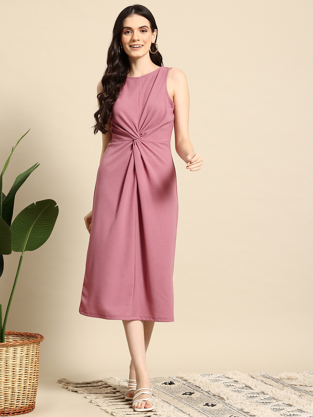 

Mast & Harbour Twisted Sheath Midi Dress, Pink