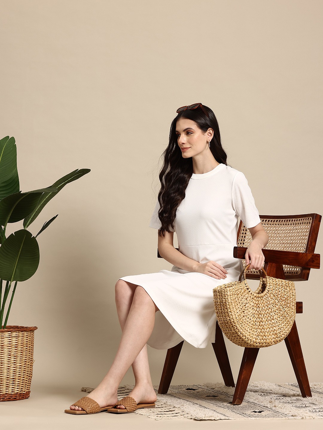 

Mast & Harbour Round Neck A-Line Dress, White