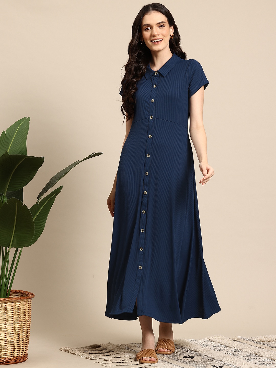 

Mast & Harbour Ribbed A-Line Maxi Dress, Navy blue
