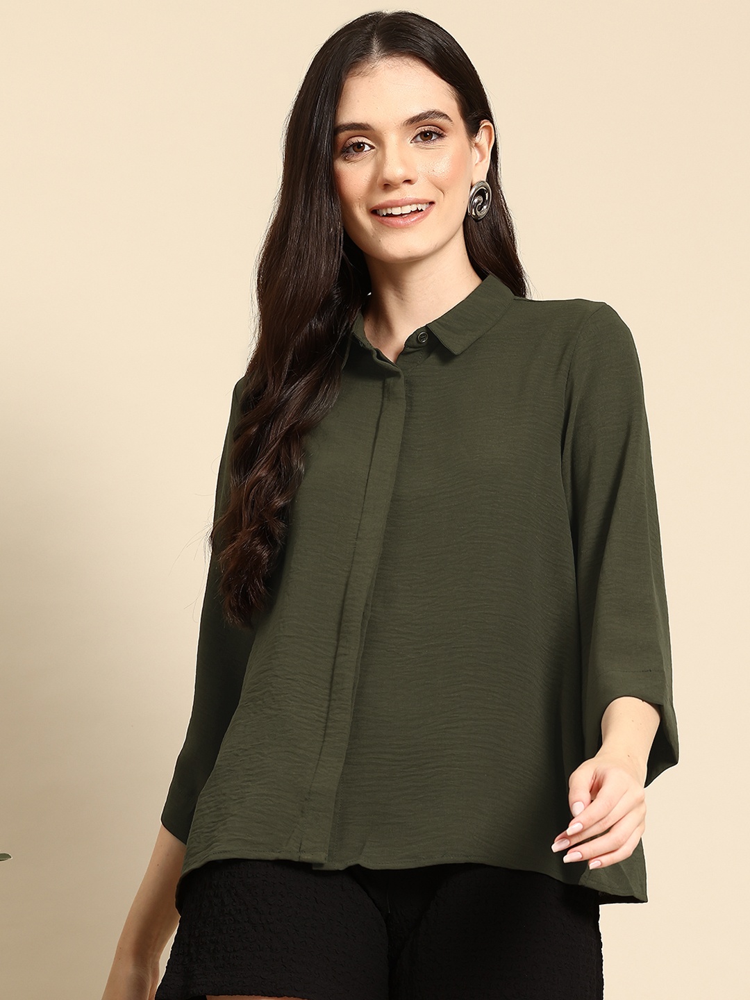 

Mast & Harbour Longline Relaxed Textured Shirt, Olive