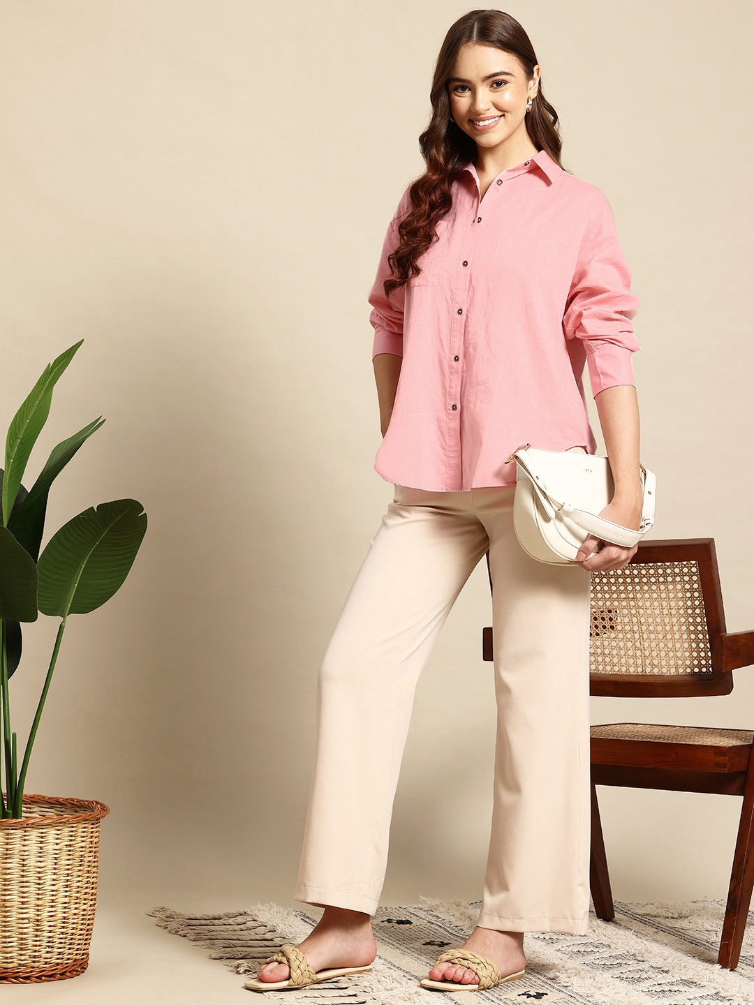 

Mast & Harbour Cotton Linen High Low Shirt, Pink