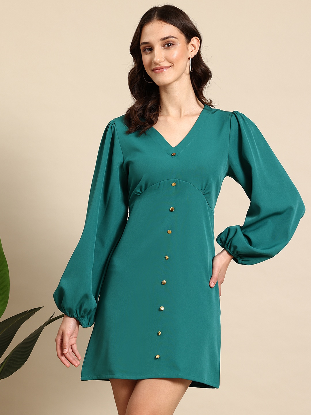 

Mast & Harbour Button Detail A-Line Mini Dress, Teal