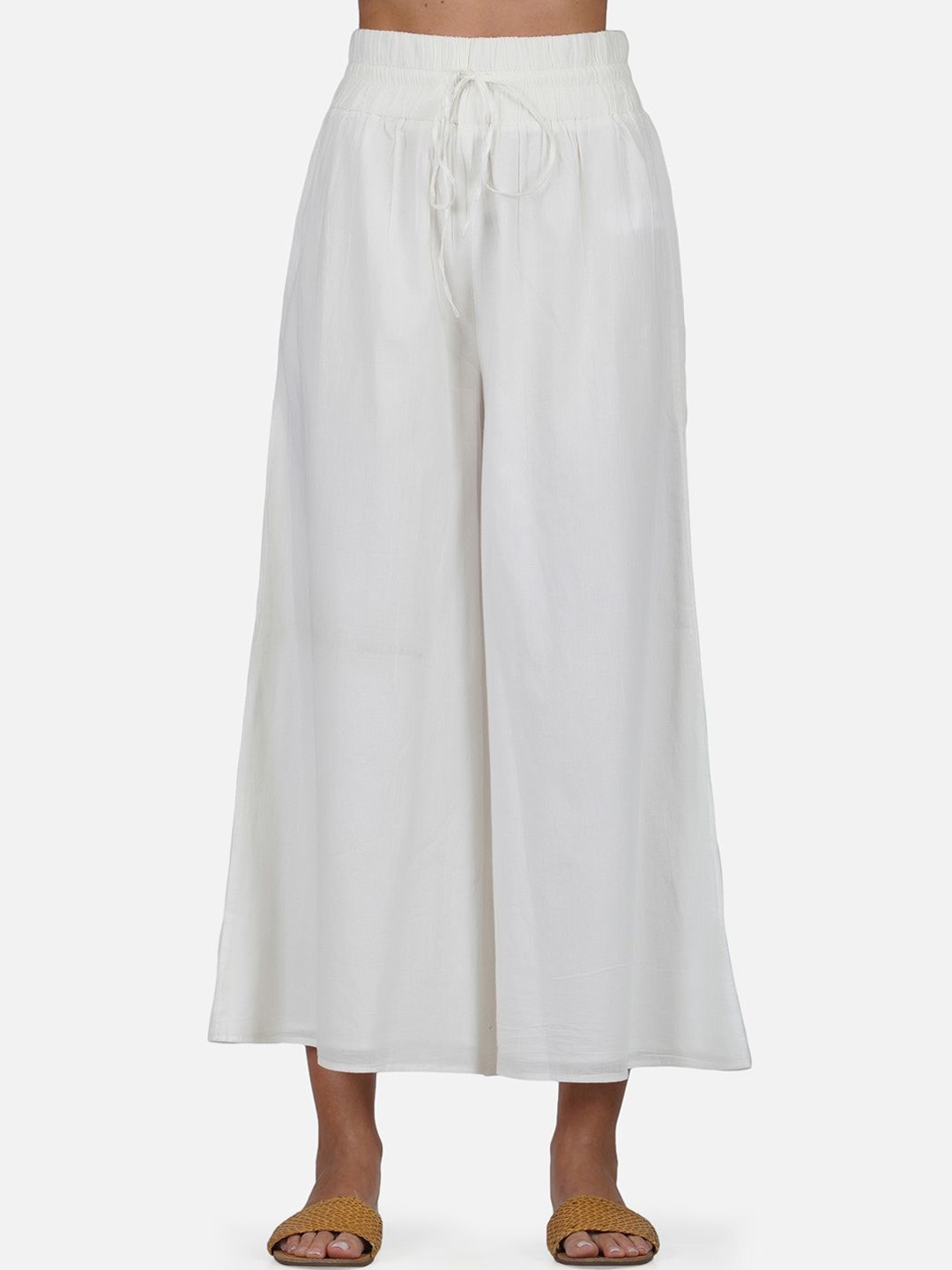

Porsorte Women Comfort Flared Cotton Trousers, Off white