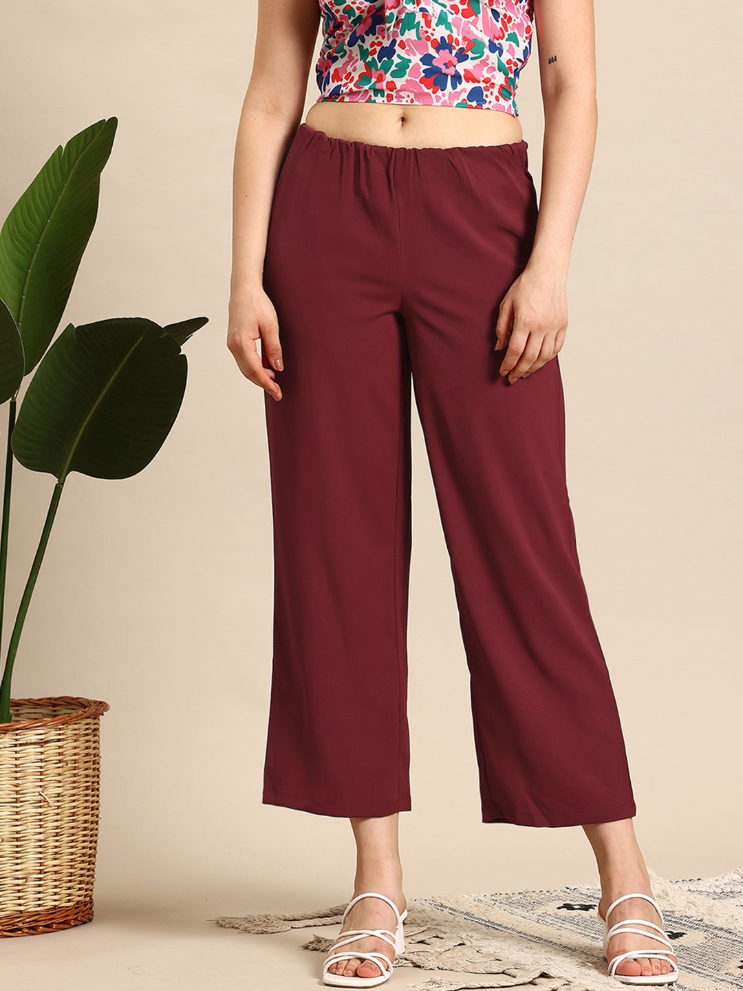 

Mast & Harbour Women Parallel Trousers, Maroon