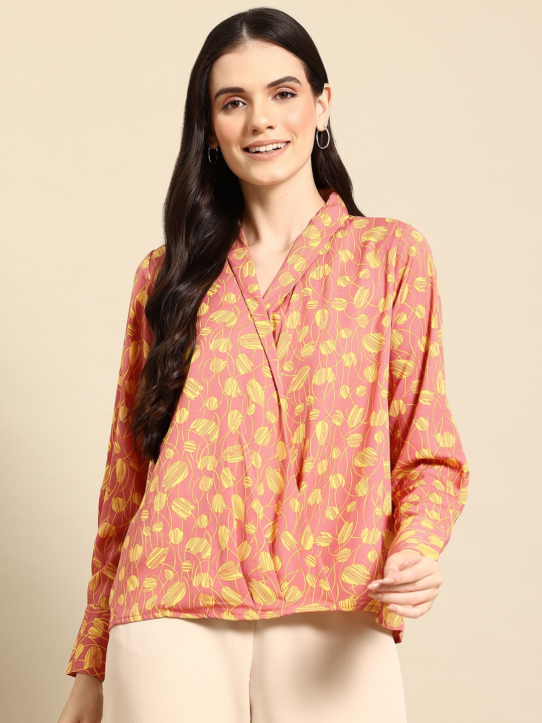 

Mast & Harbour Floral Print Wrap-Style Top, Peach