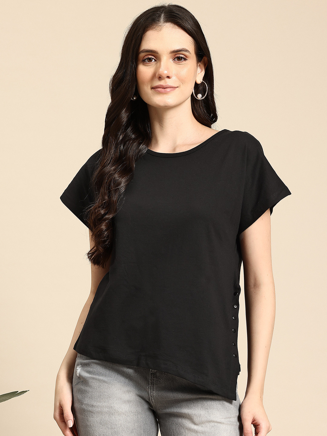 

Mast & Harbour Side Slit Detail Pure Cotton T-shirt, Black