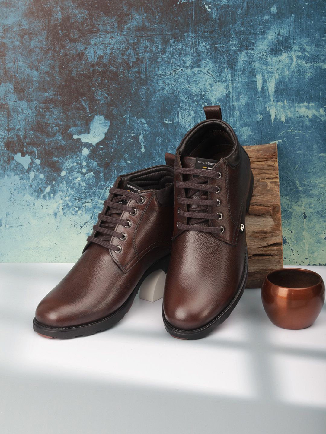 

ID Men Round Toe Leather Boots, Brown