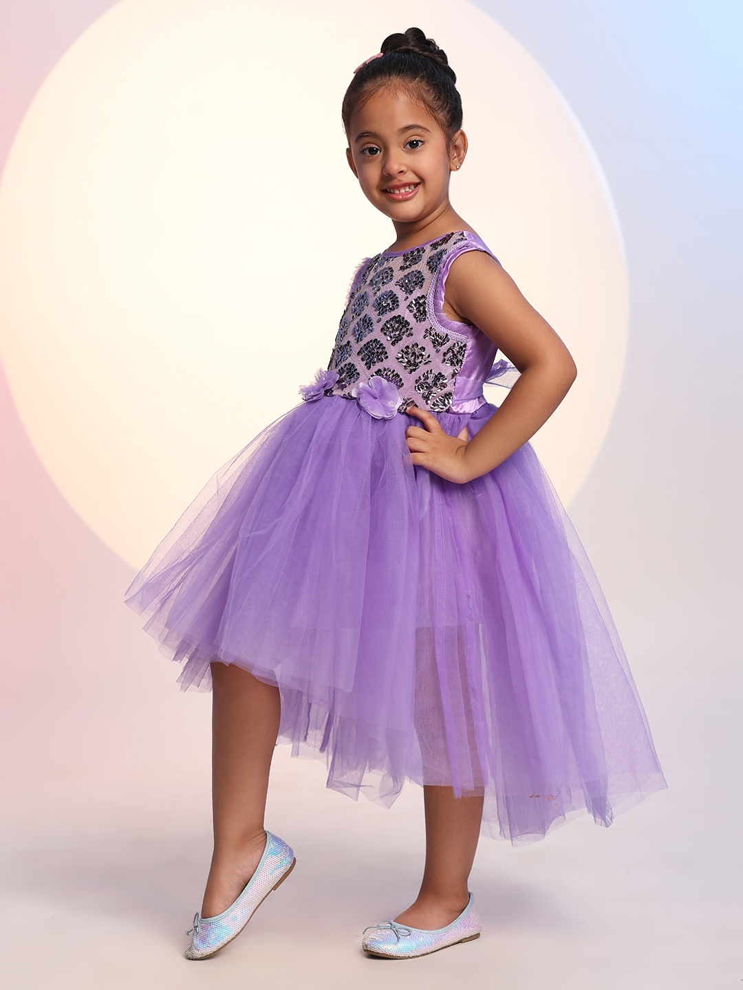 

Toy Balloon kids Girls Embellished Applique Net Fit & Flare Dress, Lavender