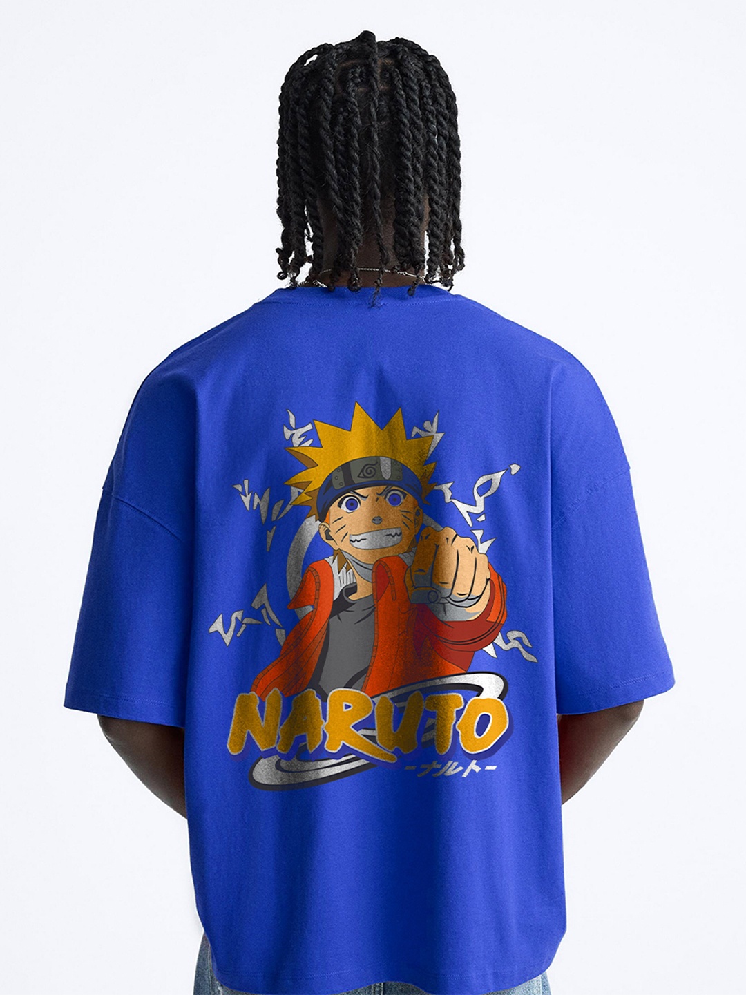 

OFFMINT Men Graphic Naruto Printed Round Neck Oversized T-shirt, Blue