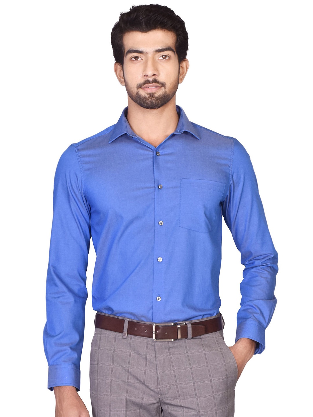 

Turtle Classic Slim Fit Spread Collar Pure Cotton Formal Shirt, Blue