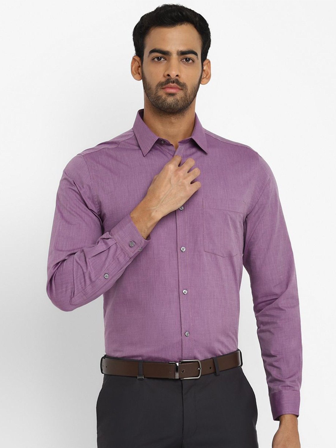 

Turtle Classic Slim Fit Spread Collar Pure Cotton Formal Shirt, Purple