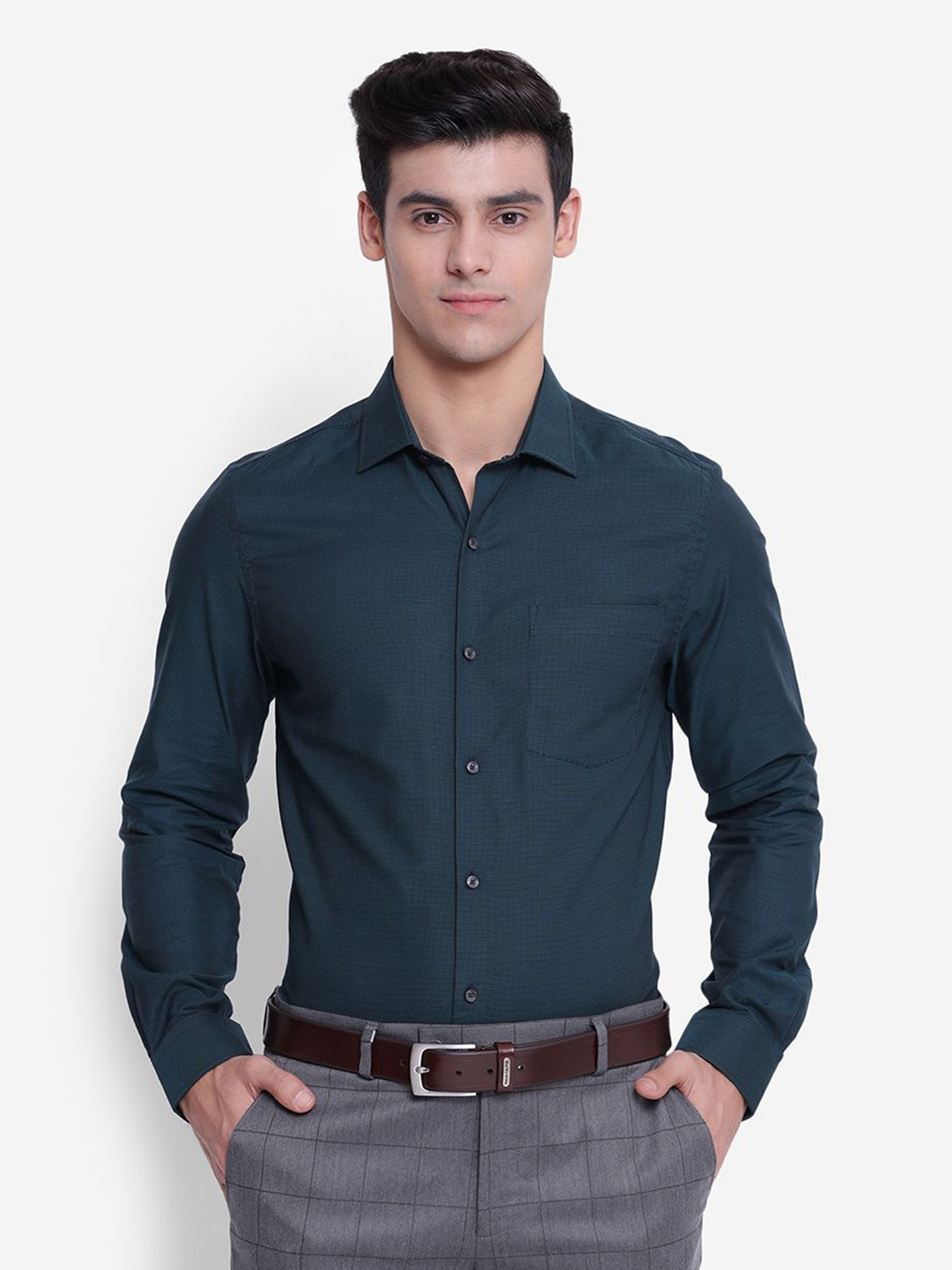 

Turtle Solid Spread Collar Cotton Formal Shirt, Navy blue