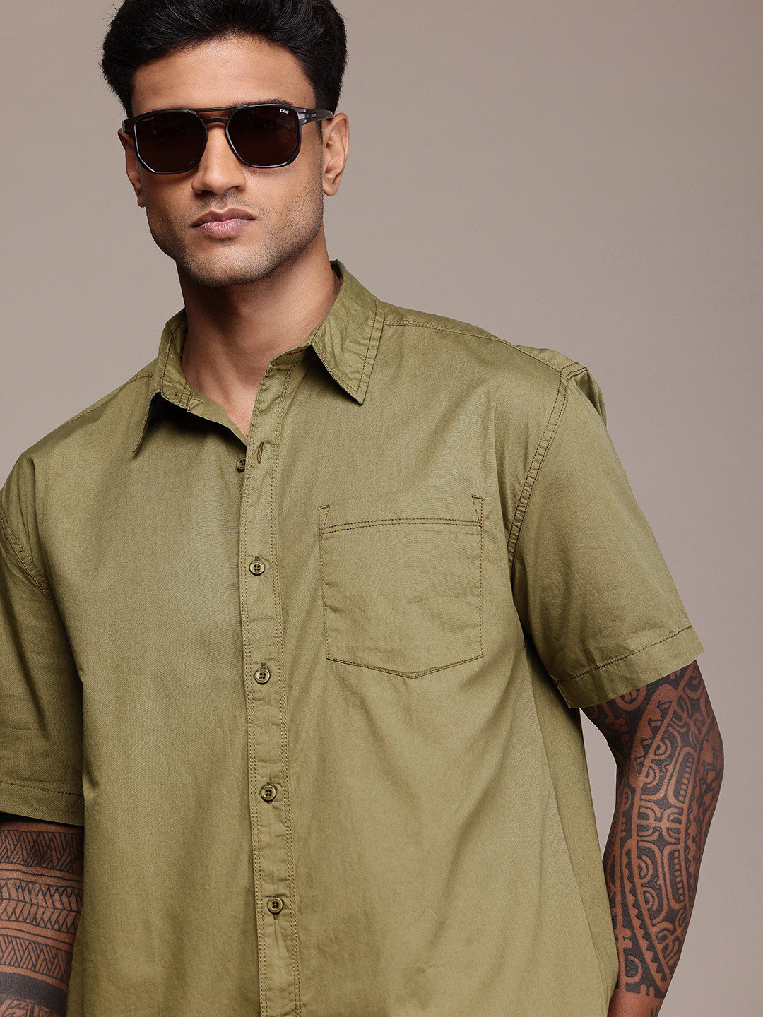 

The Roadster Life Co. Pure Cotton Relaxed Fit Casual Shirt, Olive