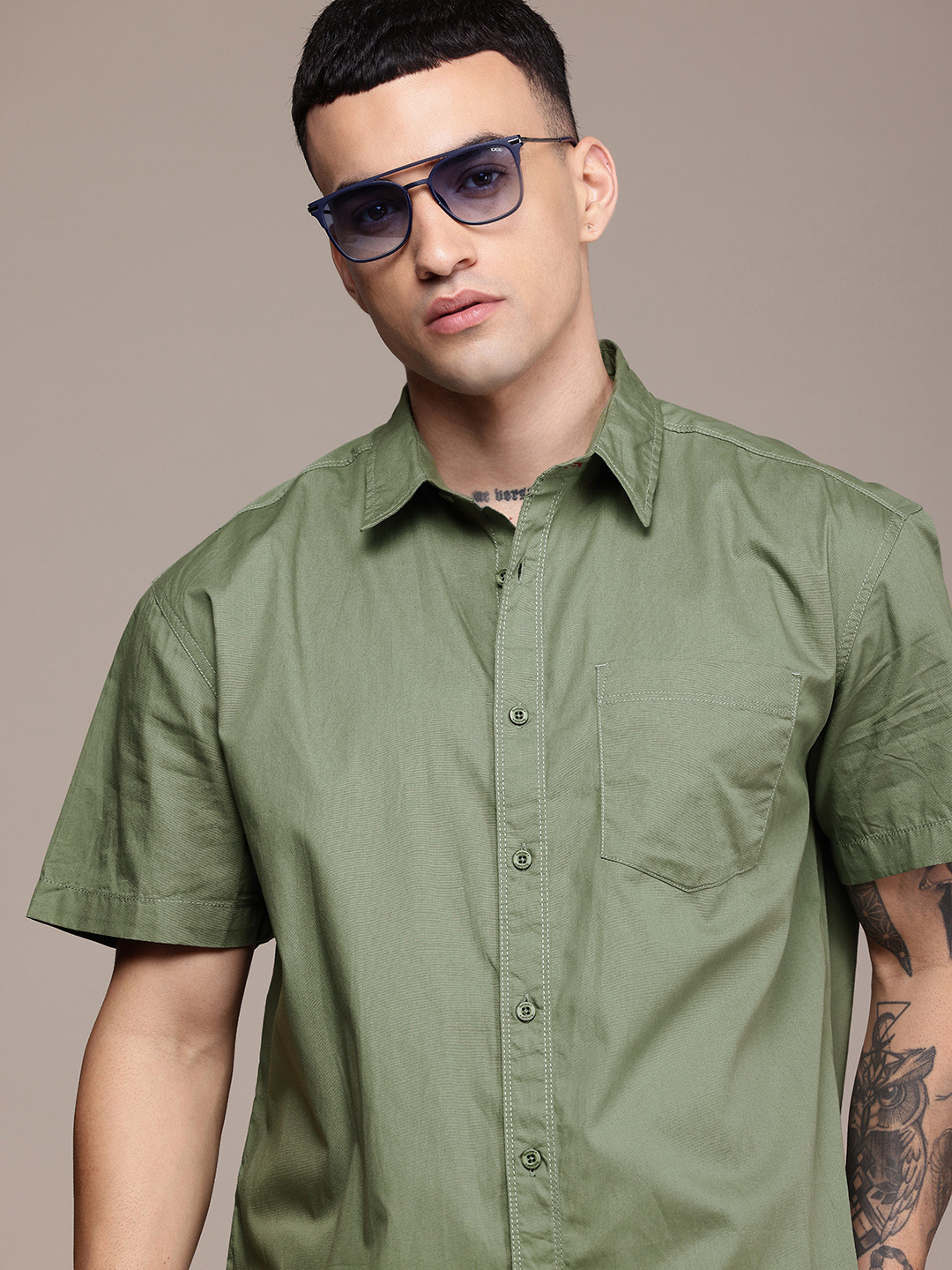 

The Roadster Life Co. Pure Cotton Relaxed Fit Casual Shirt, Olive