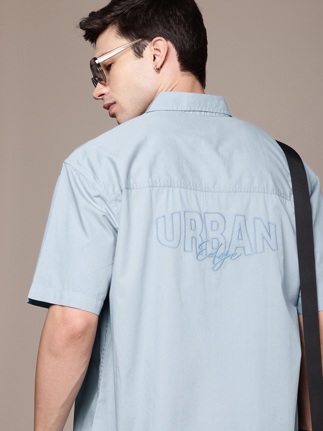 

The Roadster Life Co. Brand Logo Embroidered Pure Cotton Relaxed Fit Casual Shirt, Grey