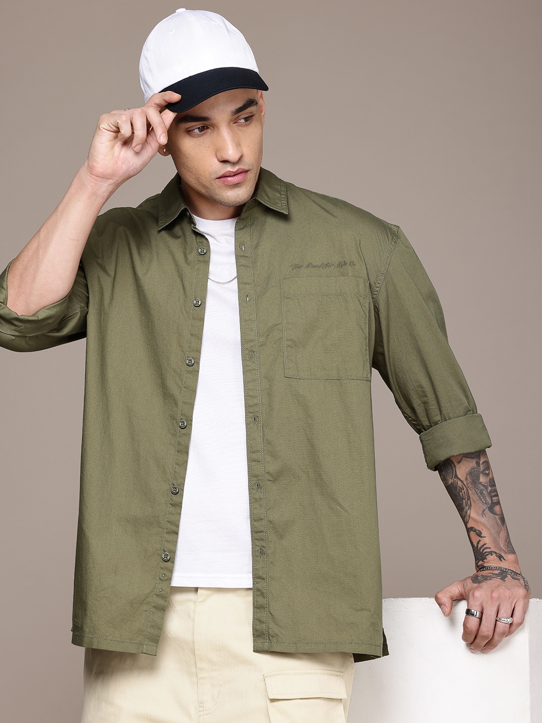 

The Roadster Life Co. Pure Cotton Relaxed Fit Opaque Casual Shirt, Olive