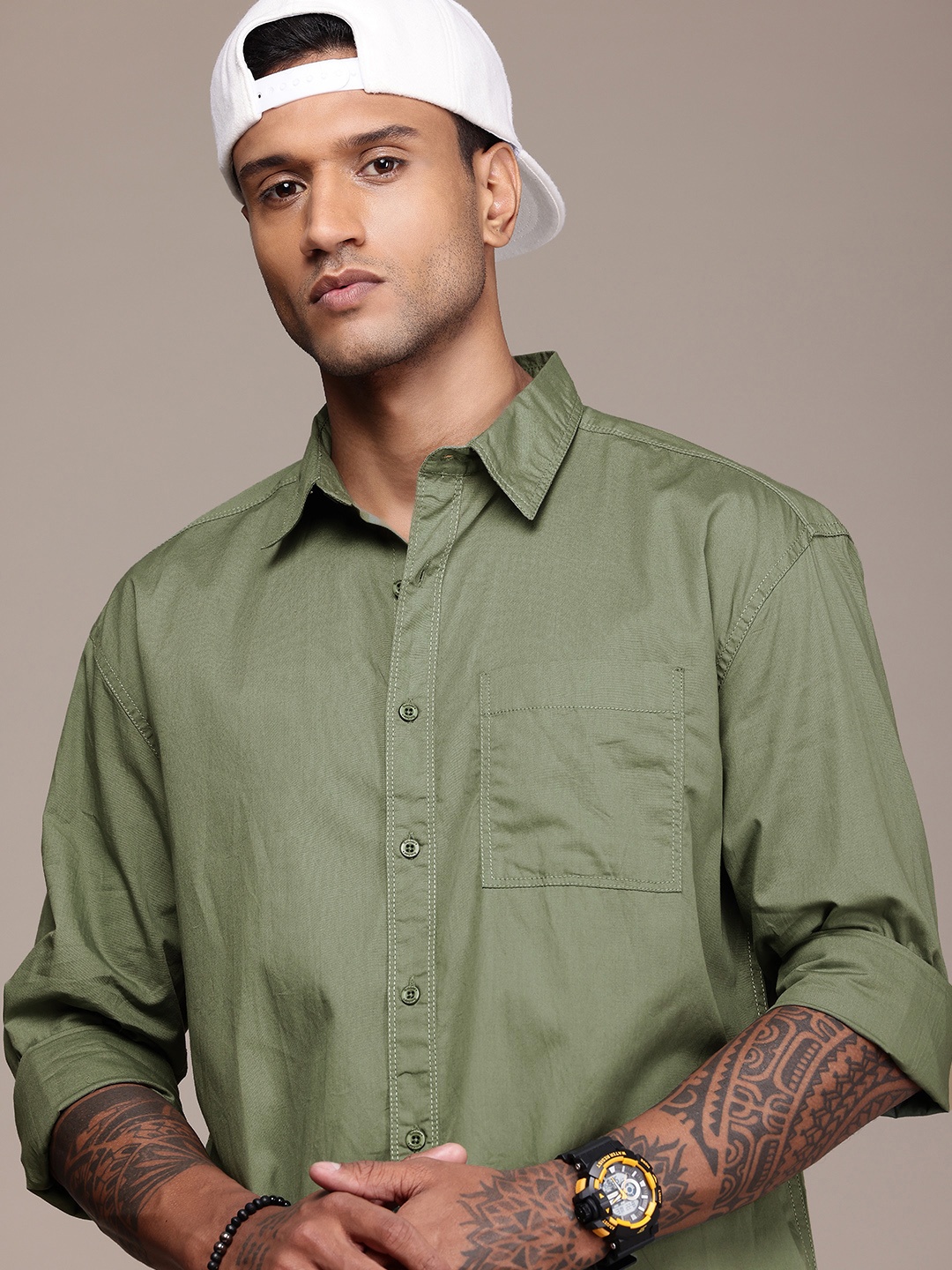 

The Roadster Life Co. Pure Cotton Relaxed Fit Casual Shirt, Green