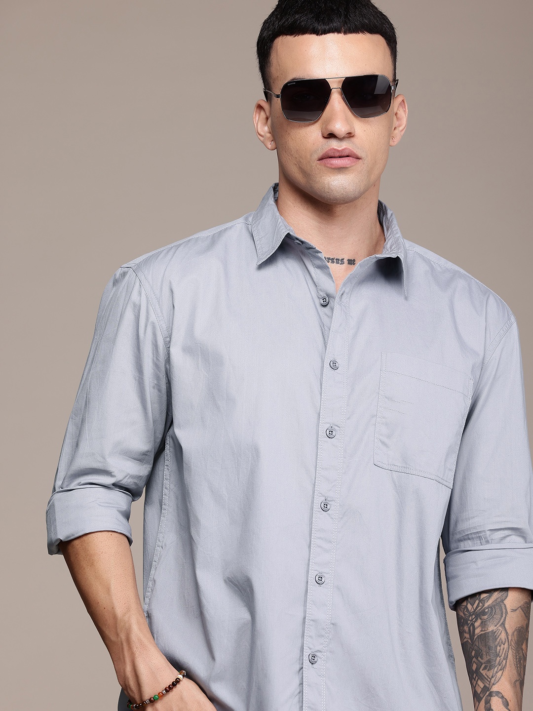 

The Roadster Life Co. Pure Cotton Relaxed Fit Casual Shirt, Grey