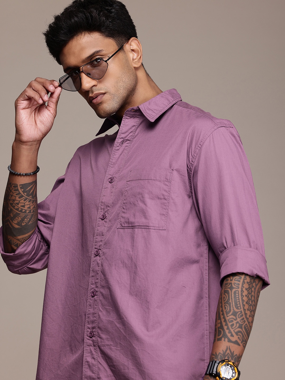 

The Roadster Life Co. Pure Cotton Relaxed Fit Casual Shirt, Purple