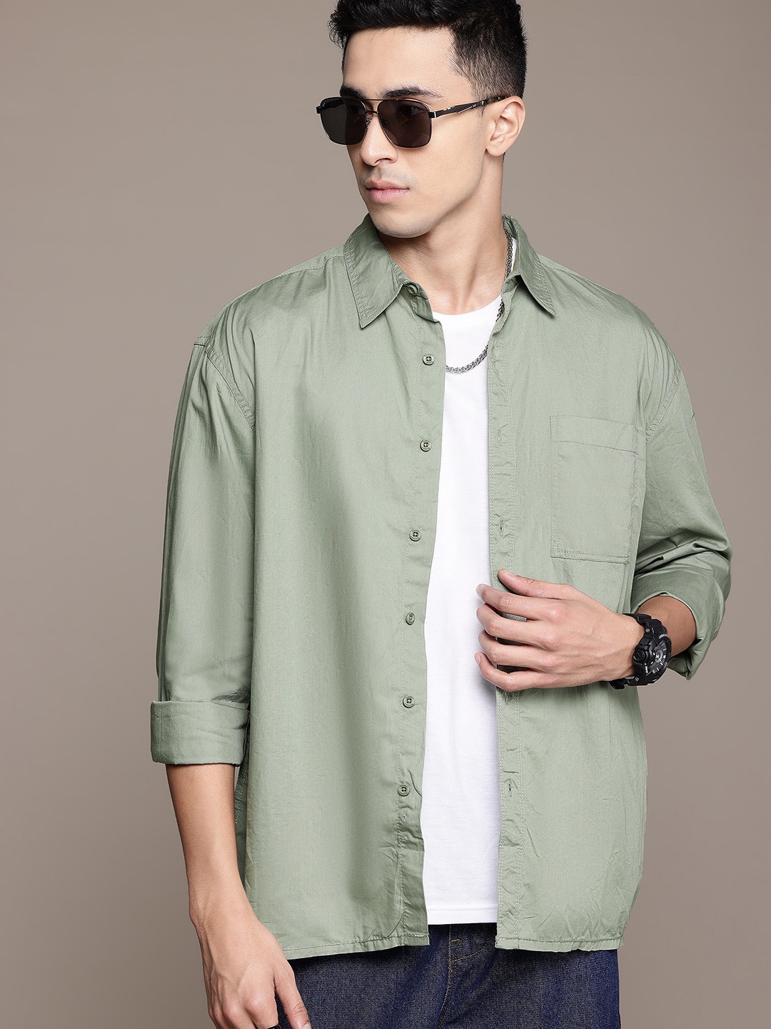 

The Roadster Lifestyle Co. Pure Cotton Long Sleeves Casual Shirts, Green