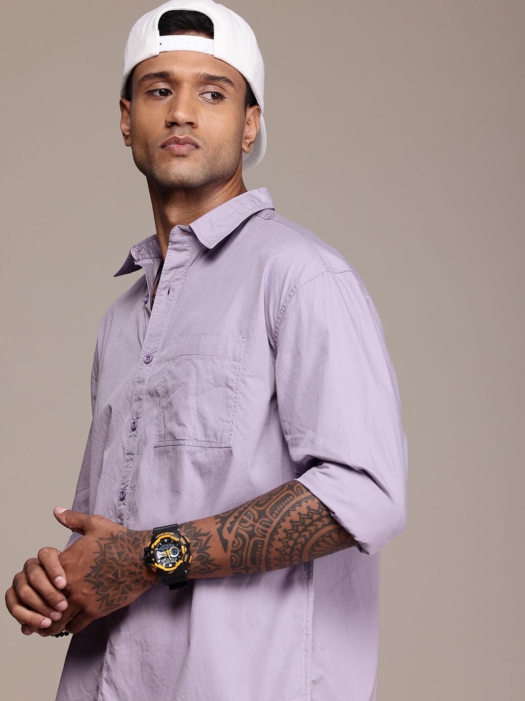 

The Roadster Life Co. Relaxed Fit Cutaway Collar Pure Cotton Casual Shirt, Lavender