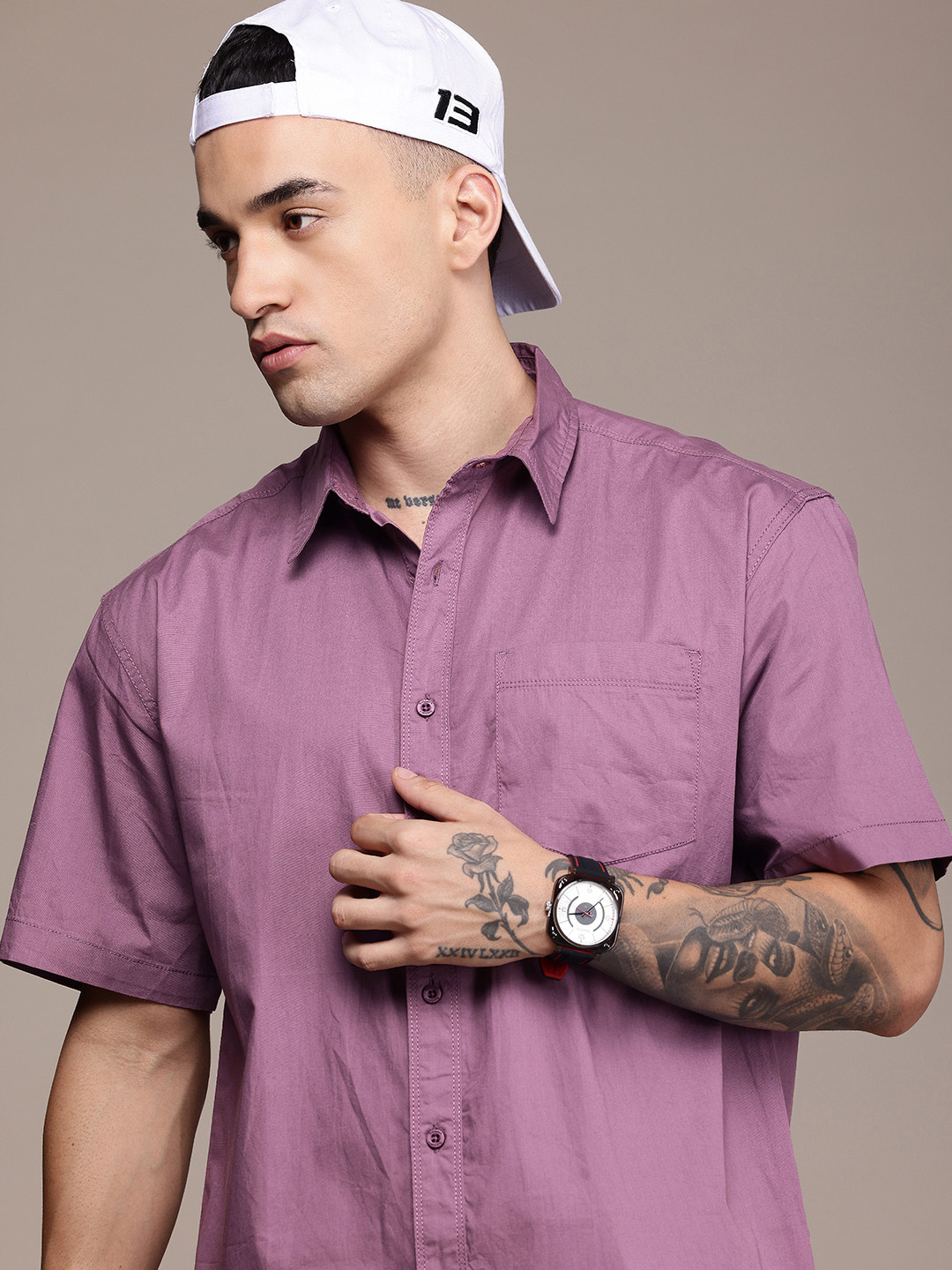 

The Roadster Life Co. Pure Cotton Relaxed Fit Casual Shirt, Purple