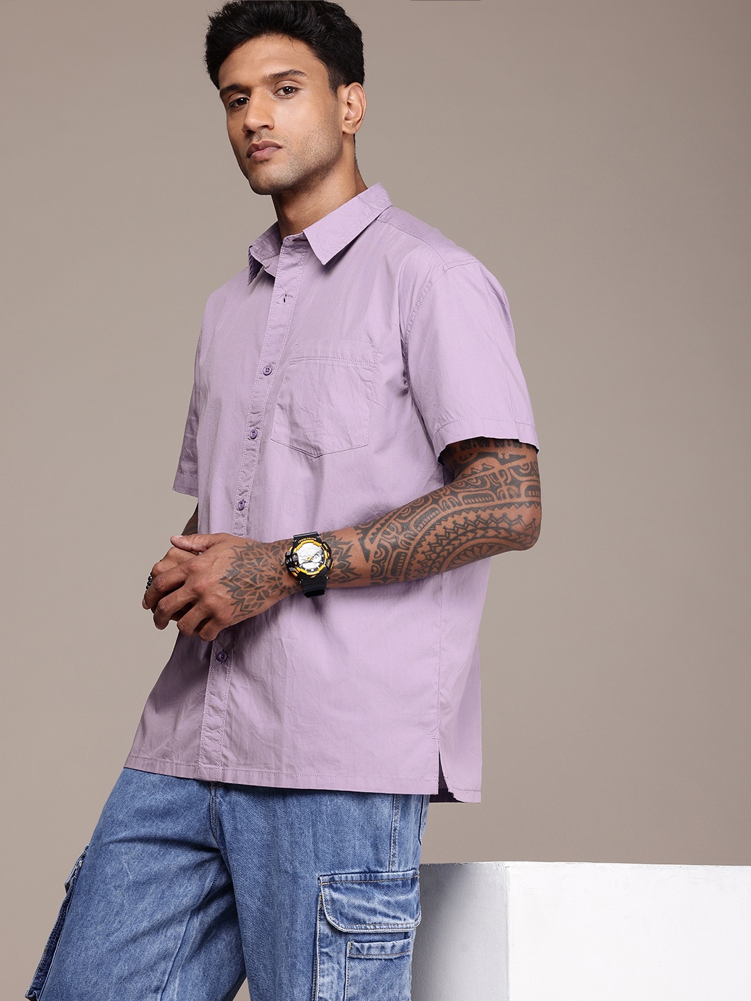 

The Roadster Life Co. Pure Cotton Relaxed Fit Casual Shirt, Lavender