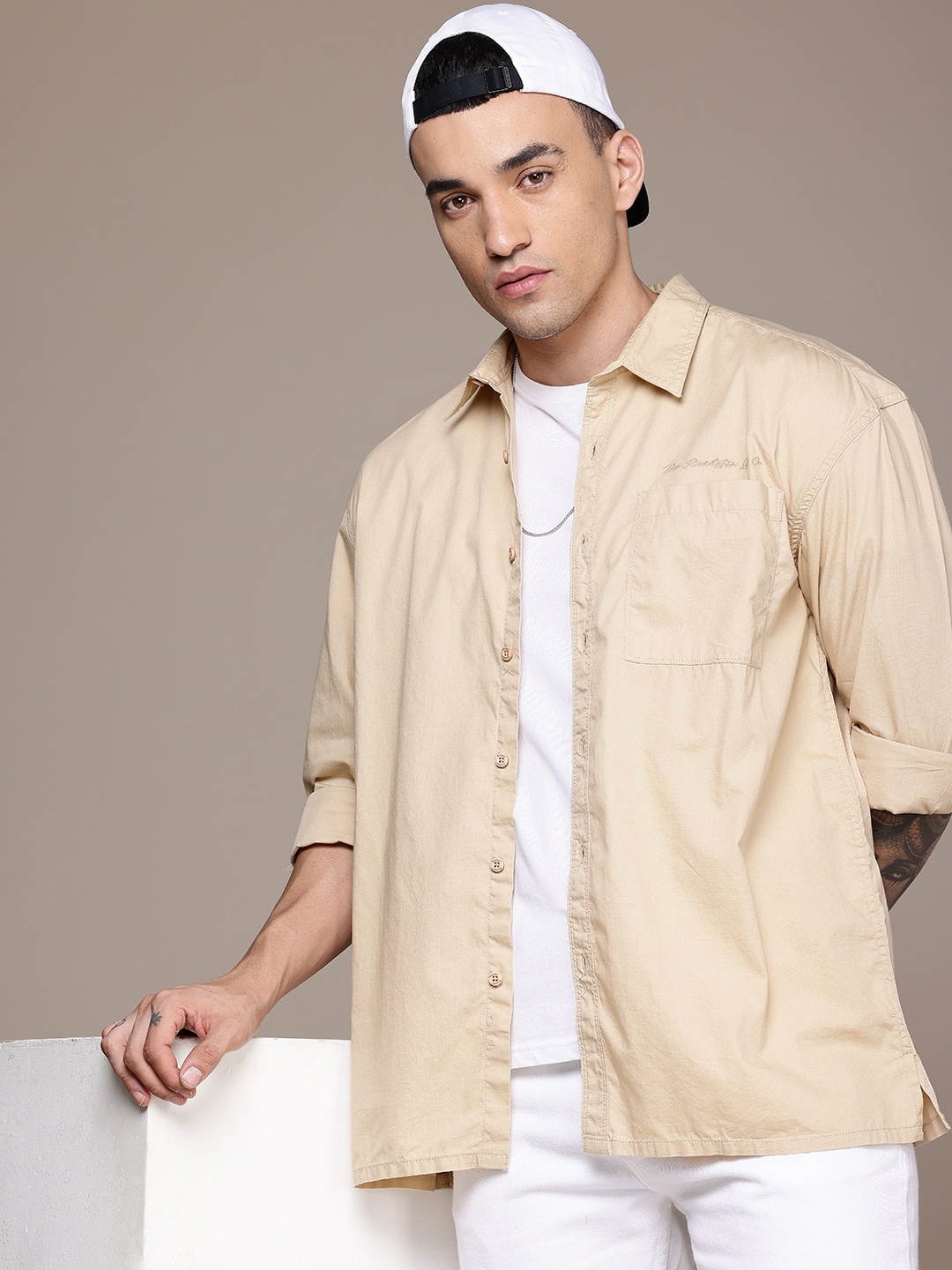 

The Roadster Life Co. Pure Cotton Relaxed Fit Opaque Casual Shirt, Beige