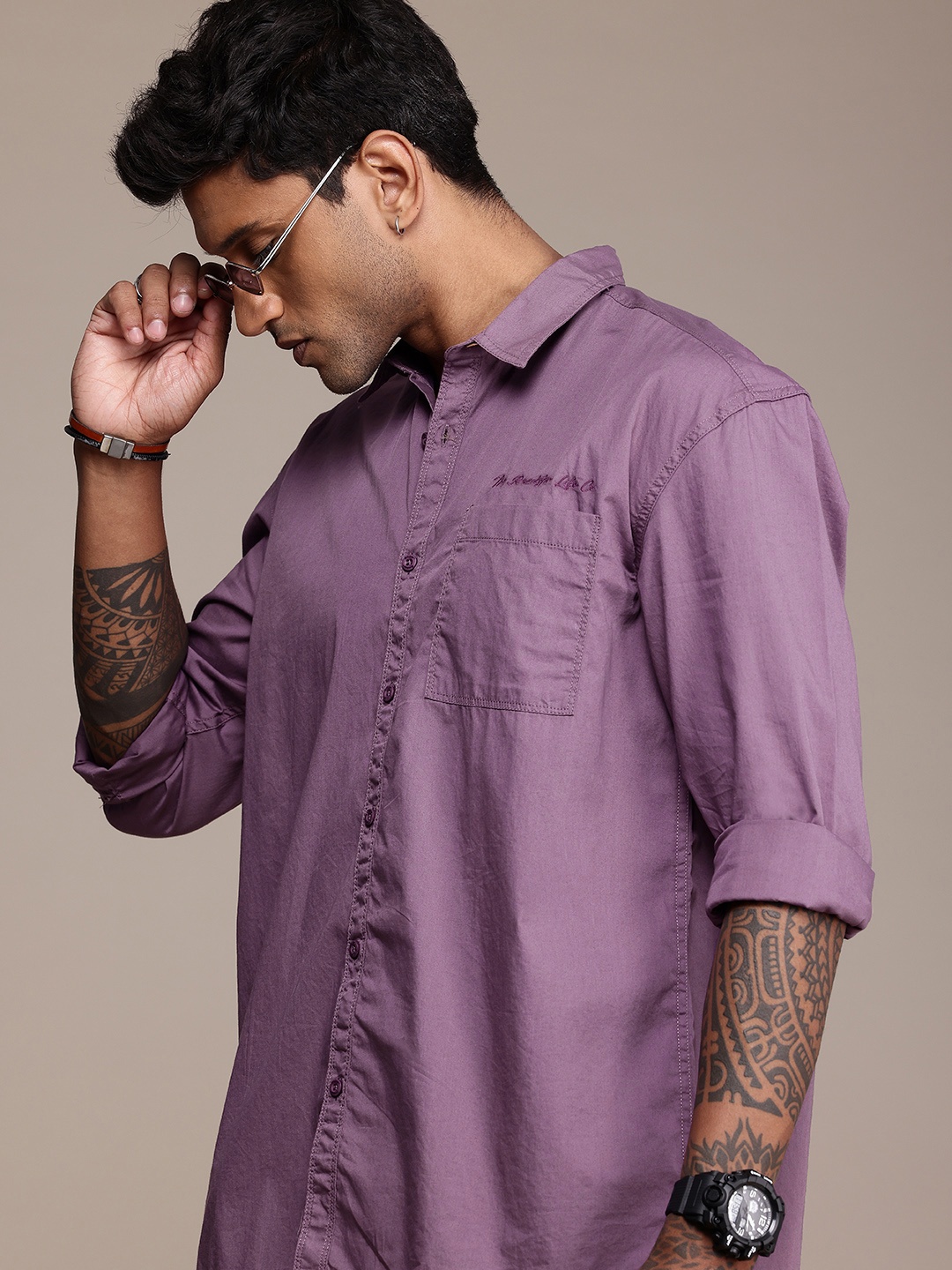 

The Roadster Life Co. Pure Cotton Relaxed Fit Casual Shirt, Purple